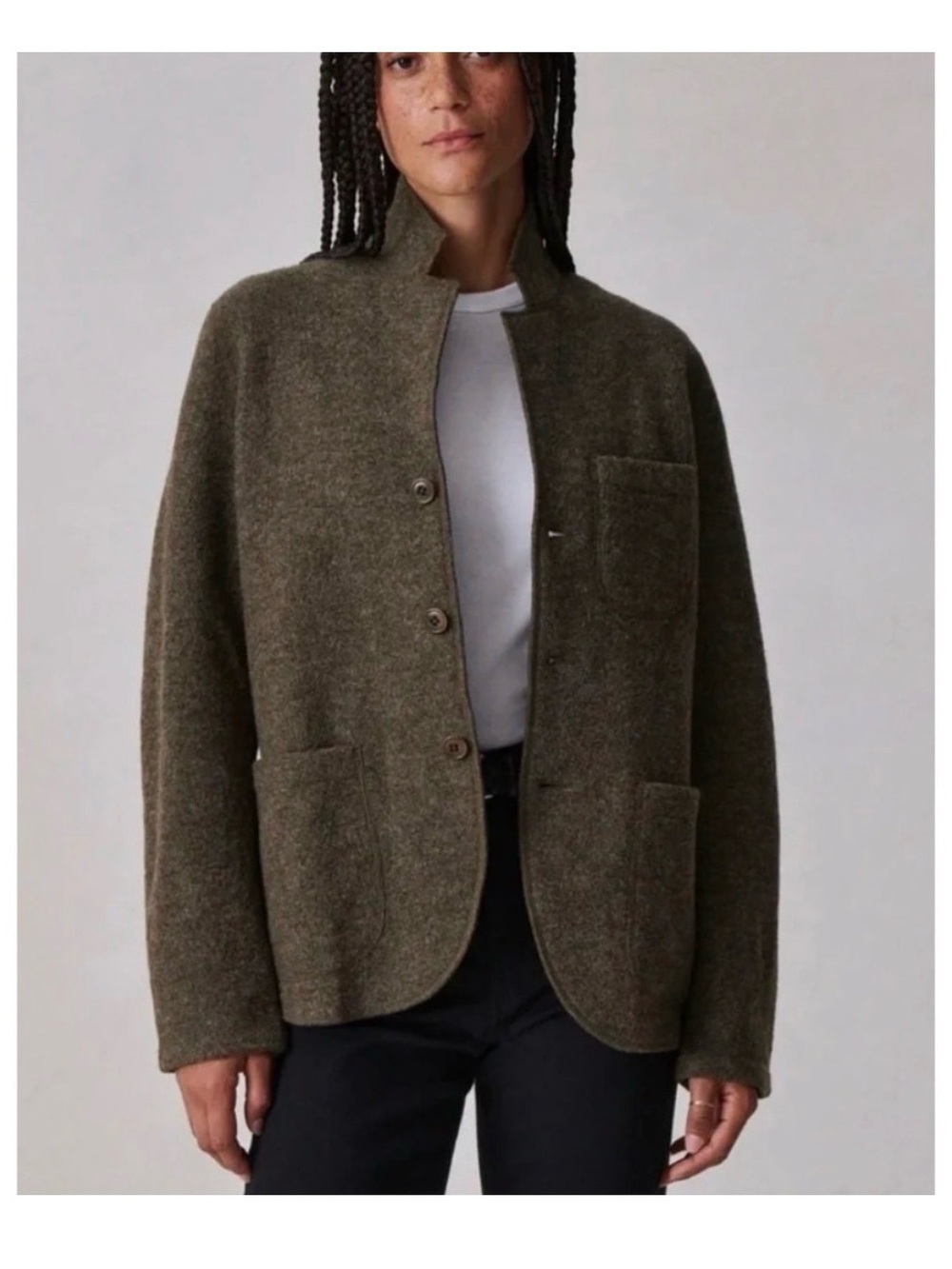 Buck Mason Olive Green 100% Wool Button Jacket